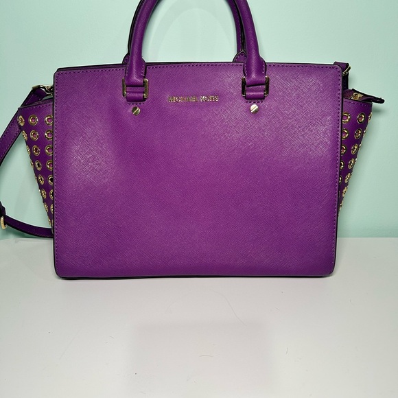 Michael Kors Purple Selma Satchel with Gold Accents. Large NWT